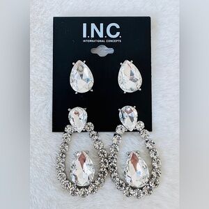 INC International Concepts Silver Crystal Drop Earrings Set - NWT